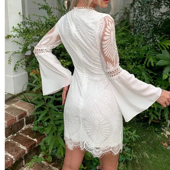 Luxe Lace Flounce Sleeve Party Evening Dress - Picture 13 of 15